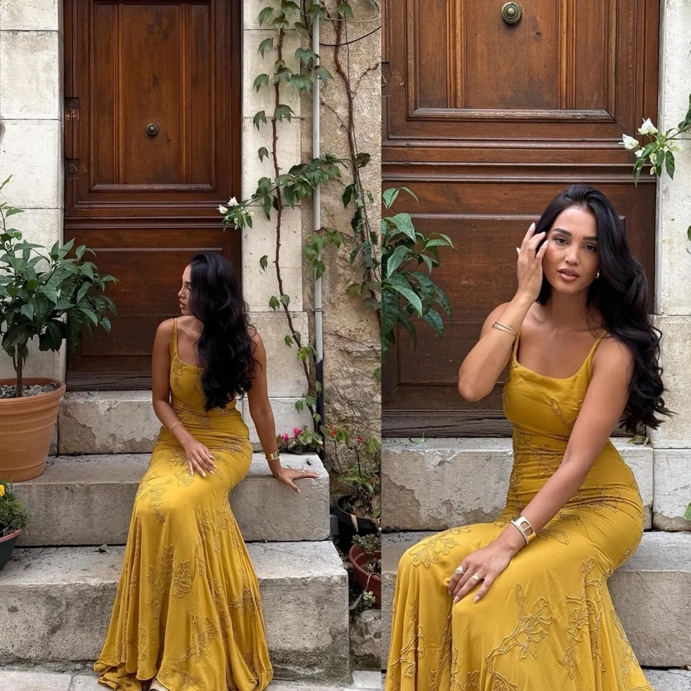 HOUSE OF CB 'Rosalia' Gold Embellished Hand Beaded Maxi Dress/Size L NWOT - Picture 4 of 15